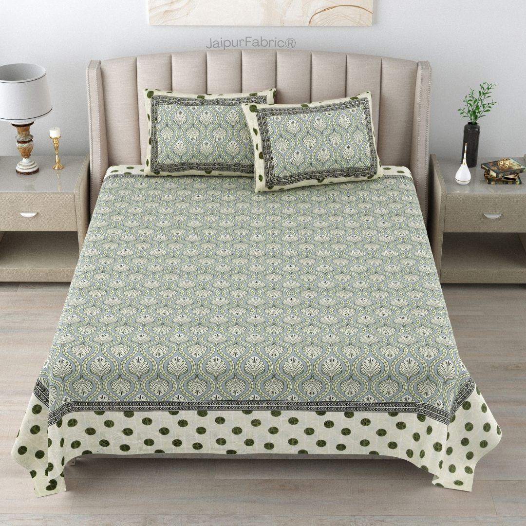Charming Green Polka Dot Pure Cotton Double Bedsheet
