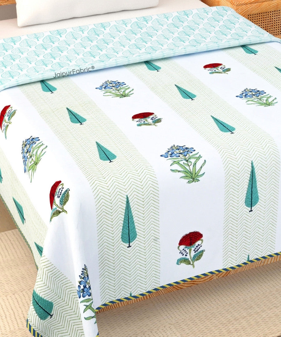 Tropical Myst Block Print 400 TC Pure Premium MulMul Cotton Single Bed Dohar