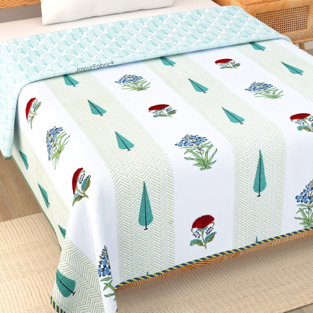 Tropical Myst Block Print 400 TC Pure Premium MulMul Cotton Single Bed Dohar