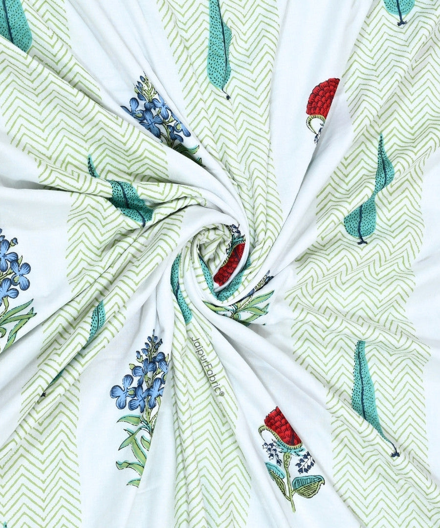 Tropical Myst Block Print 400 TC Pure Premium MulMul Cotton Single Bed Dohar