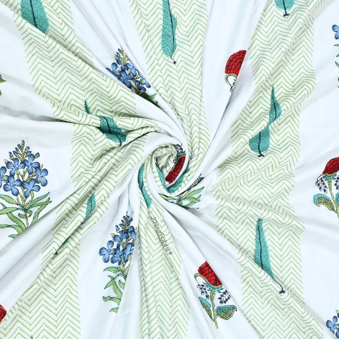 Tropical Myst Block Print 400 TC Pure Premium MulMul Cotton Single Bed Dohar