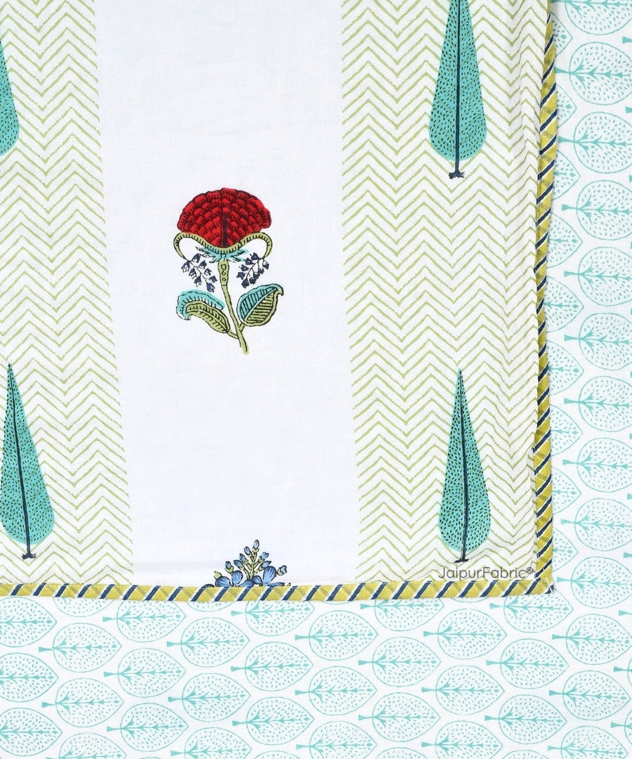 Tropical Myst Block Print 400 TC Pure Premium MulMul Cotton Single Bed Dohar