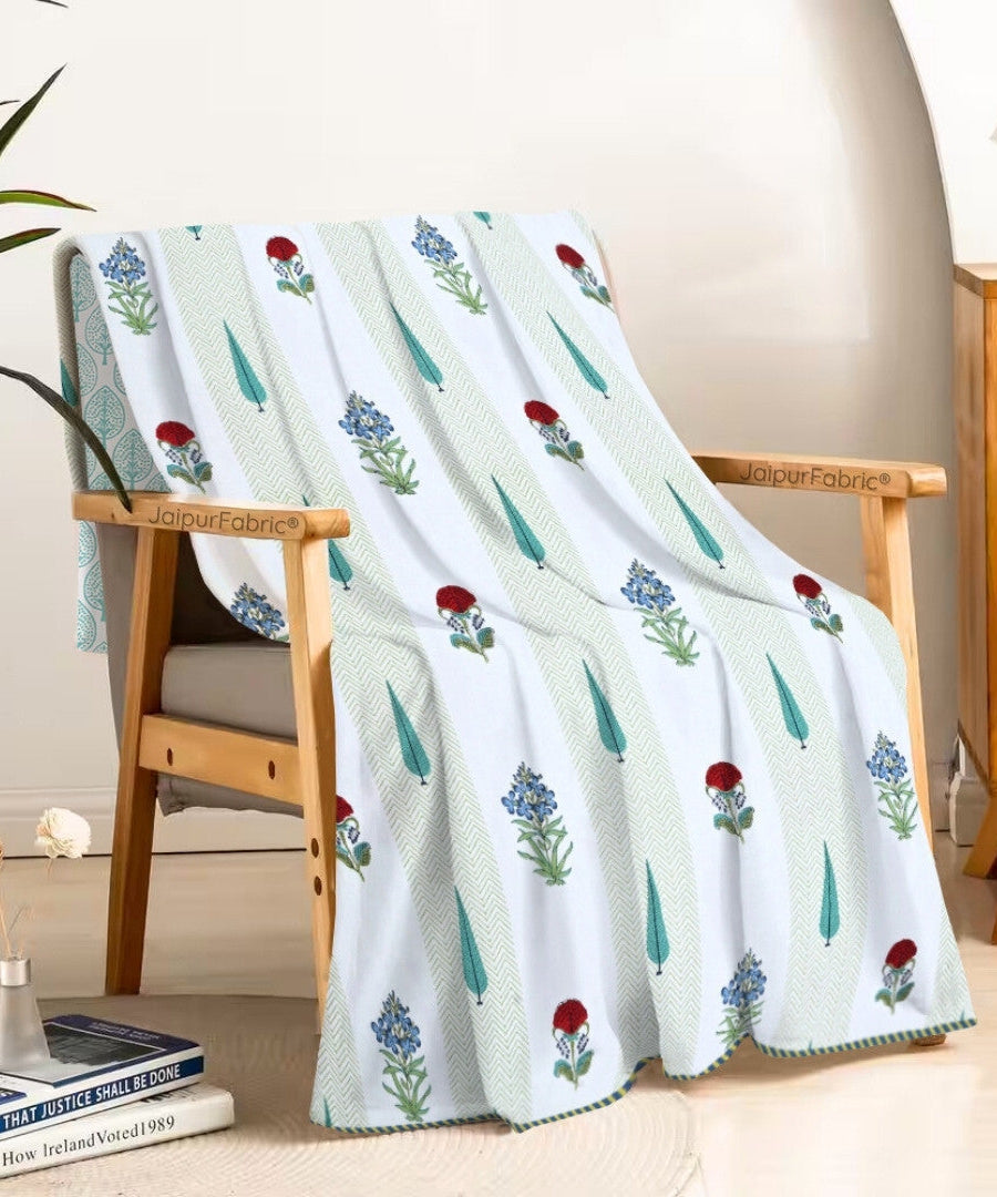 Tropical Myst Block Print 400 TC Pure Premium MulMul Cotton Single Bed Dohar