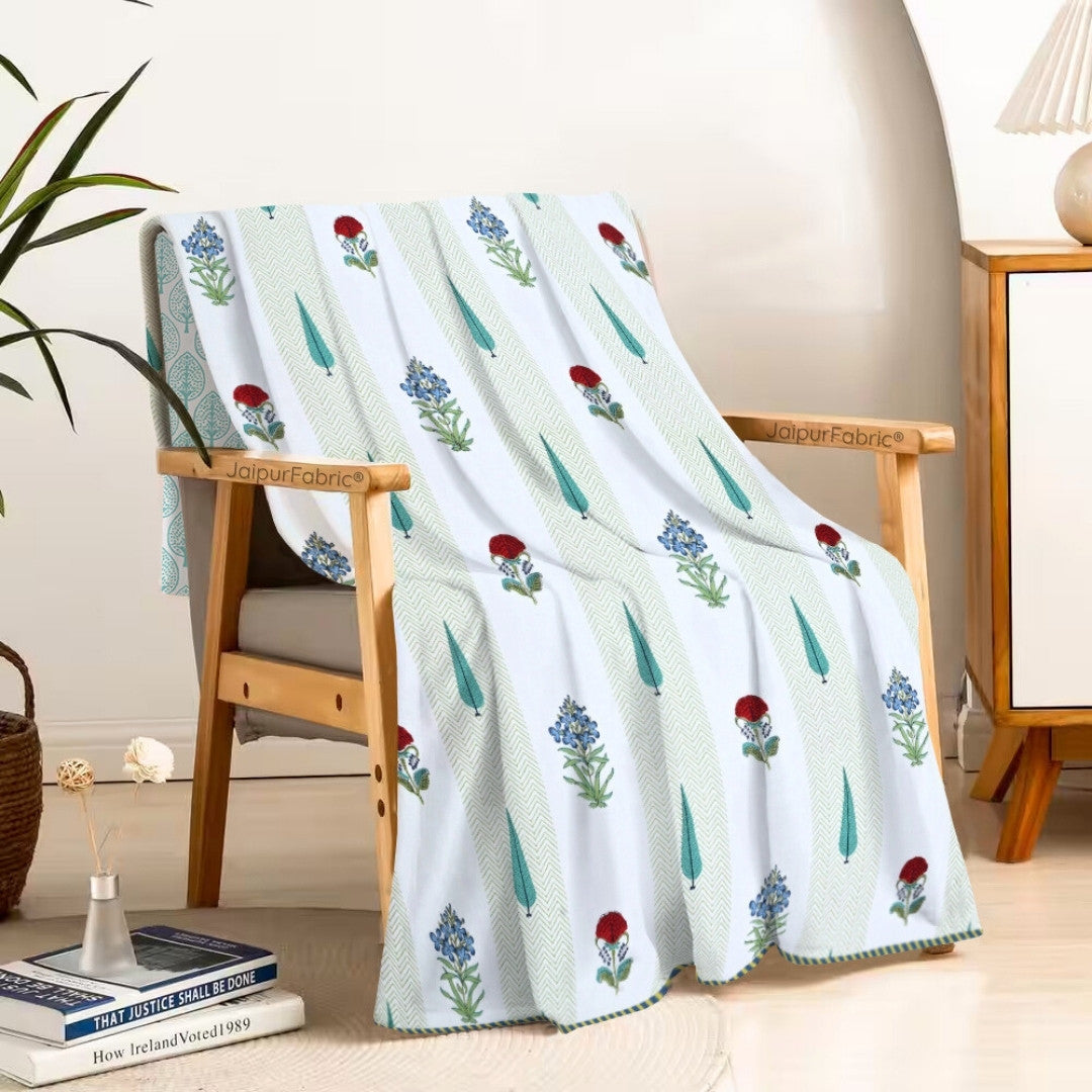 Tropical Myst Block Print 400 TC Pure Premium MulMul Cotton Single Bed Dohar