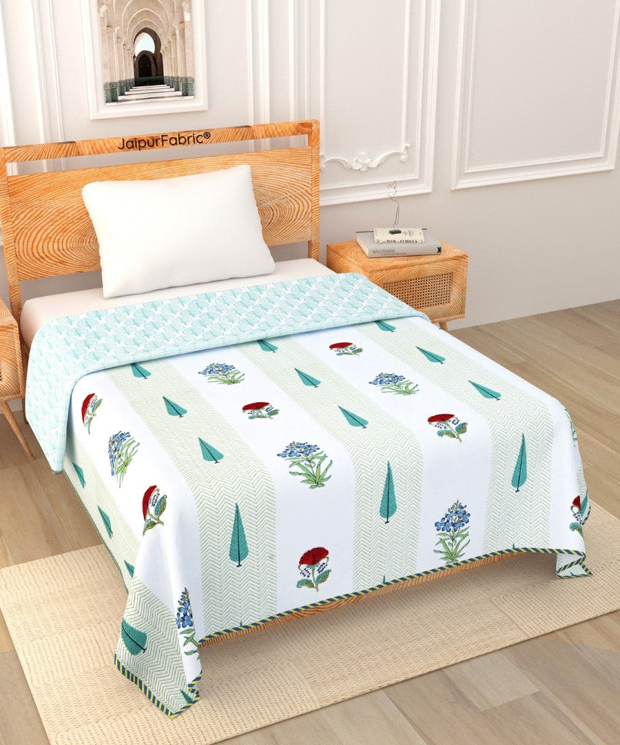 Tropical Myst Block Print 400 TC Pure Premium MulMul Cotton Single Bed Dohar