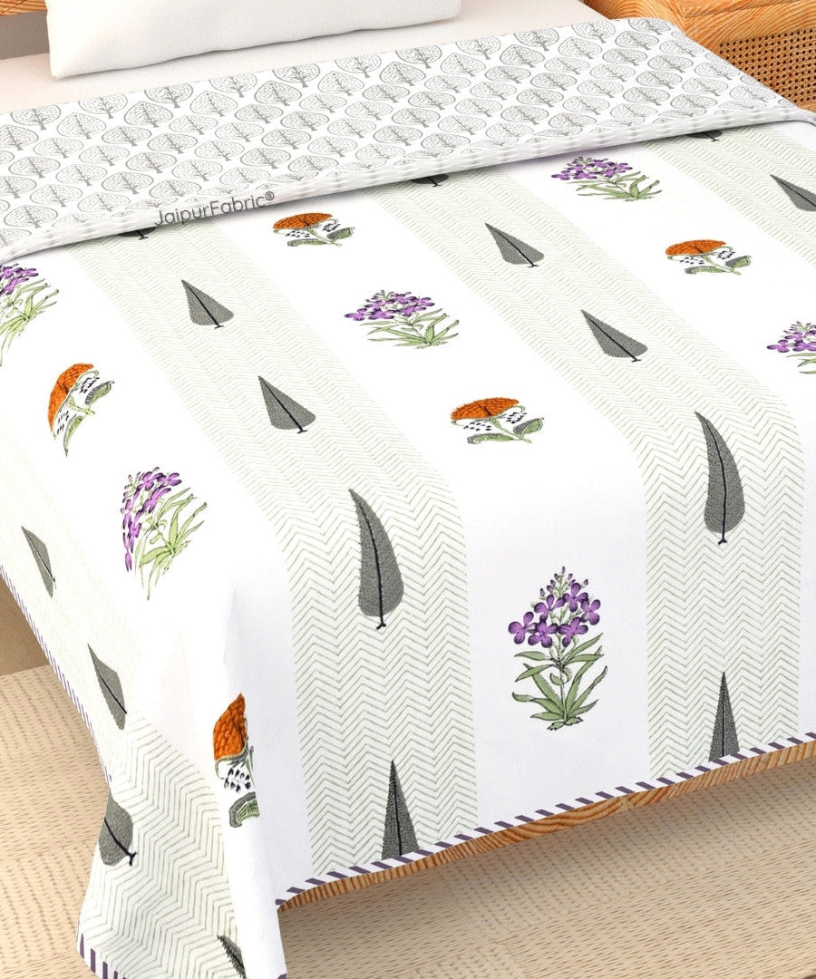 Tropical Ash Block Print 400 TC Pure Premium MulMul Cotton Single Bed Dohar