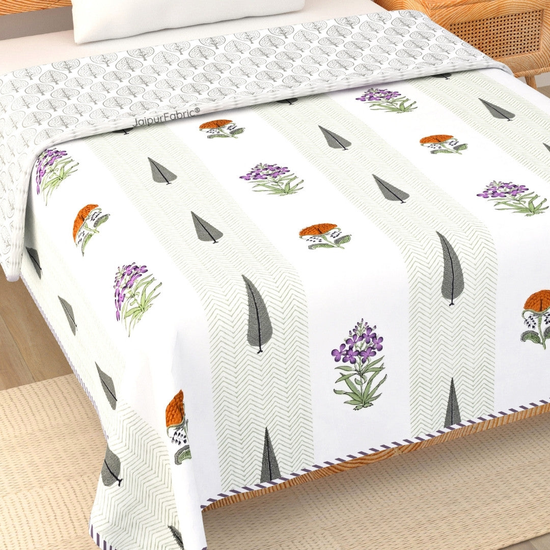 Tropical Ash Block Print 400 TC Pure Premium MulMul Cotton Single Bed Dohar