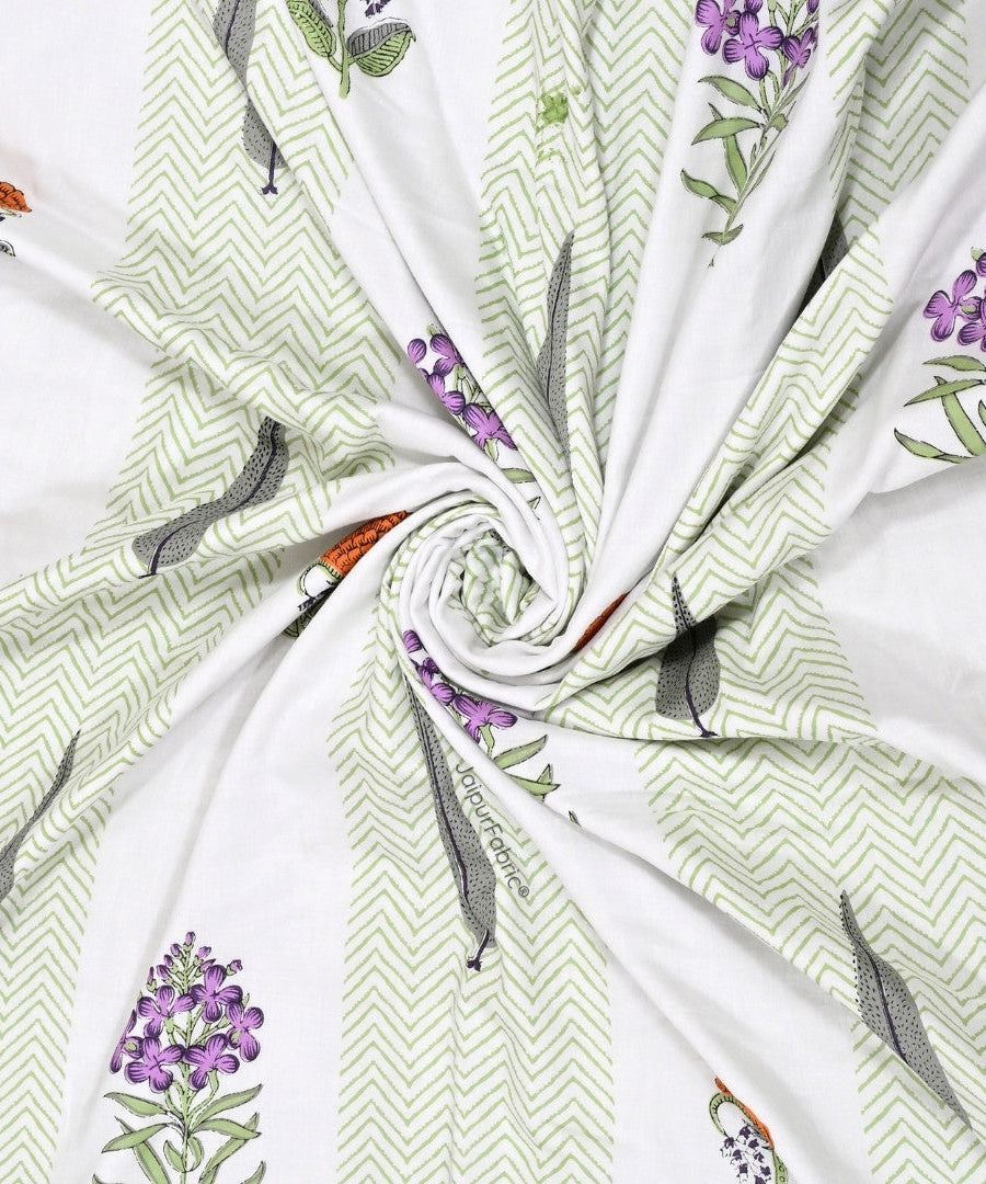 Tropical Ash Block Print 400 TC Pure Premium MulMul Cotton Single Bed Dohar