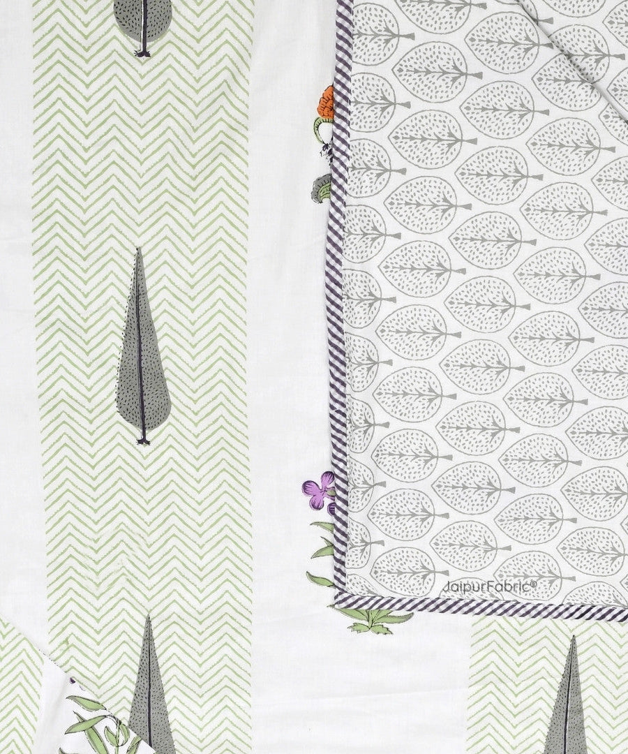 Tropical Ash Block Print 400 TC Pure Premium MulMul Cotton Single Bed Dohar