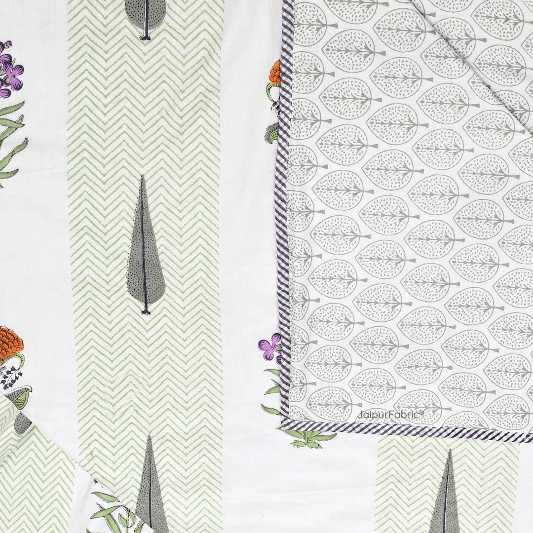 Tropical Ash Block Print 400 TC Pure Premium MulMul Cotton Single Bed Dohar