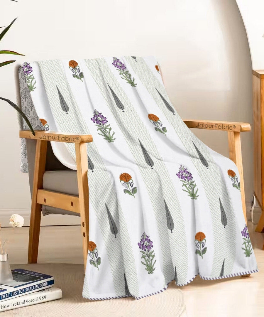 Tropical Ash Block Print 400 TC Pure Premium MulMul Cotton Single Bed Dohar