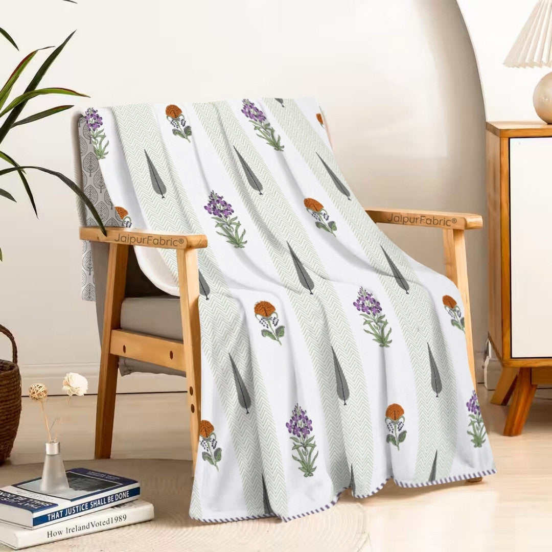 Tropical Ash Block Print 400 TC Pure Premium MulMul Cotton Single Bed Dohar