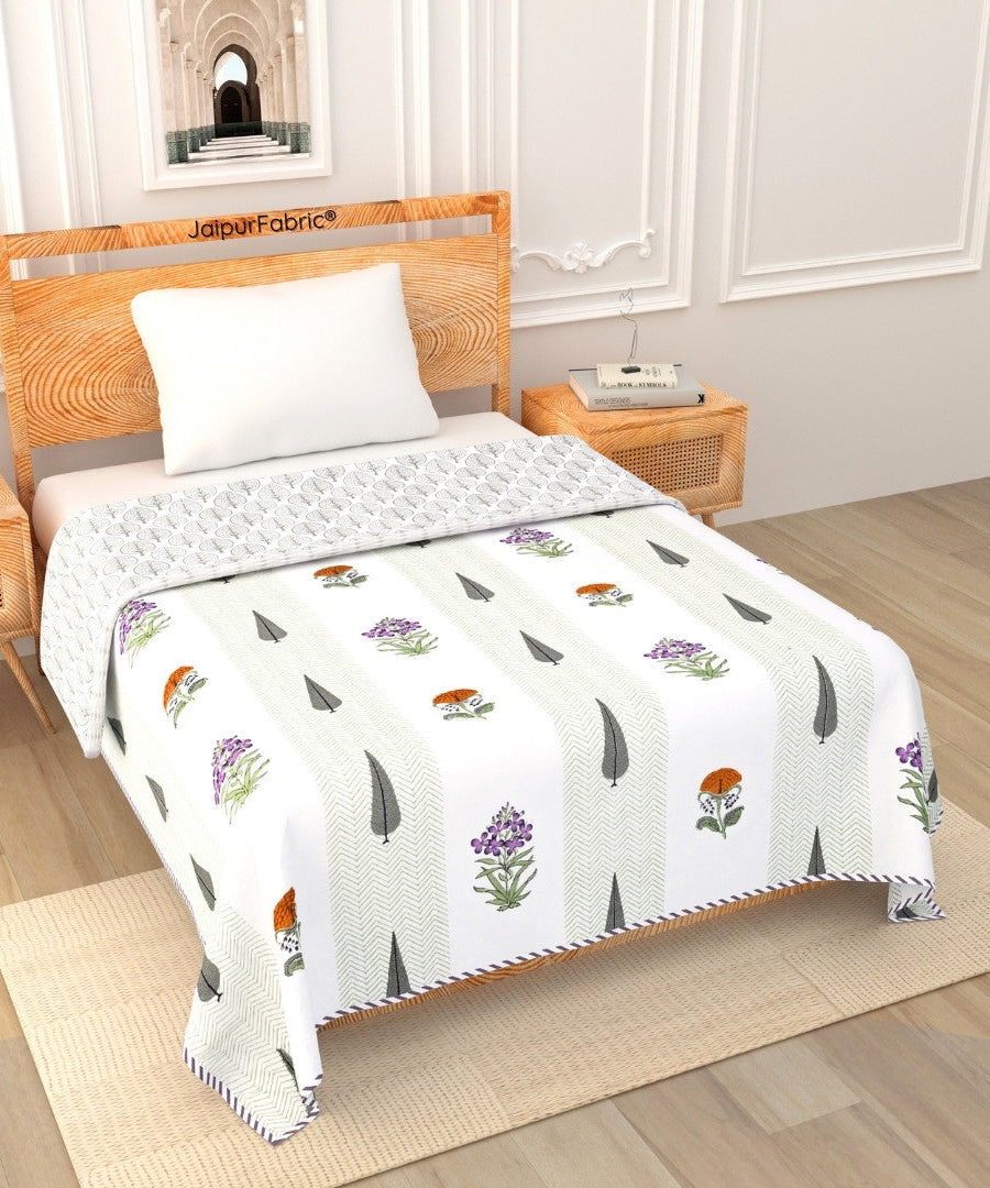 Tropical Ash Block Print 400 TC Pure Premium MulMul Cotton Single Bed Dohar
