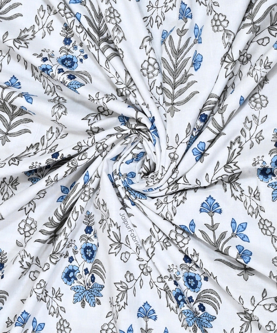 Nebulous Blue Block Print 400 TC Pure Premium MulMul Cotton Single Bed Dohar