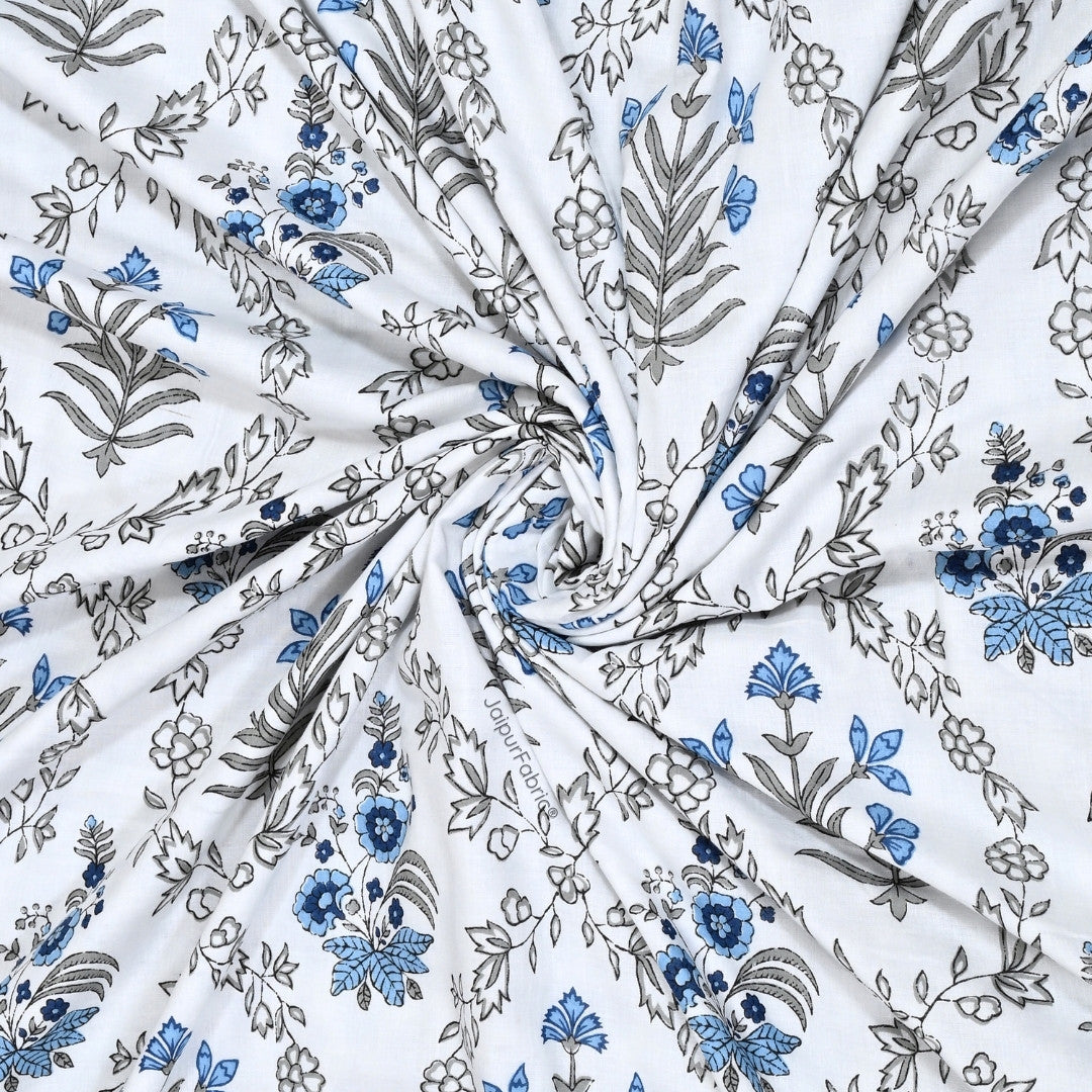 Nebulous Blue Block Print 400 TC Pure Premium MulMul Cotton Single Bed Dohar