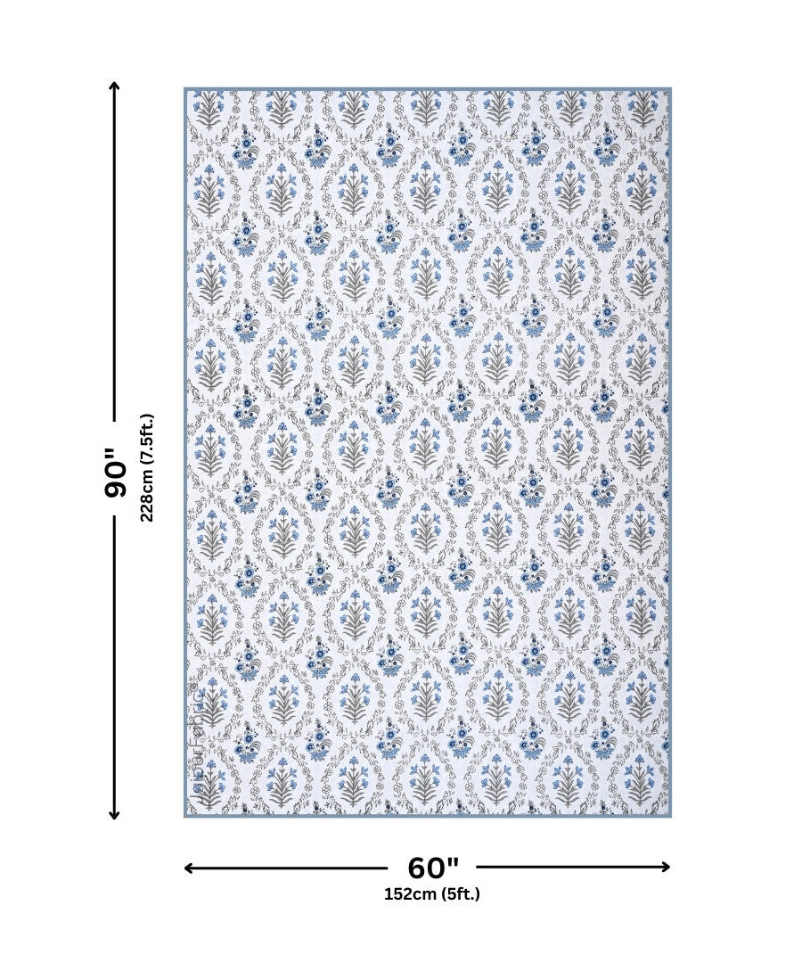 Nebulous Blue Block Print 400 TC Pure Premium MulMul Cotton Single Bed Dohar