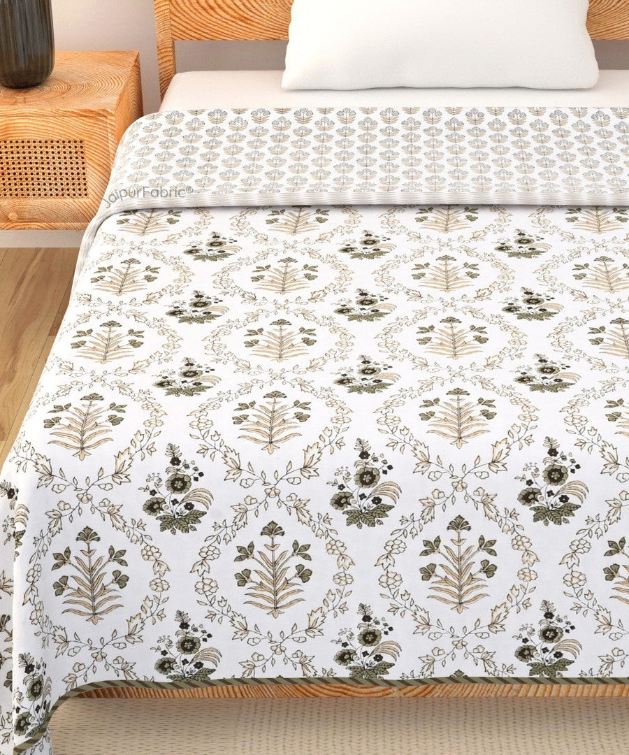 Nebulous Green Block Print 400 TC Pure Premium MulMul Cotton Single Bed Dohar