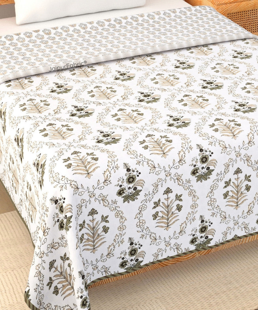 Nebulous Green Block Print 400 TC Pure Premium MulMul Cotton Single Bed Dohar