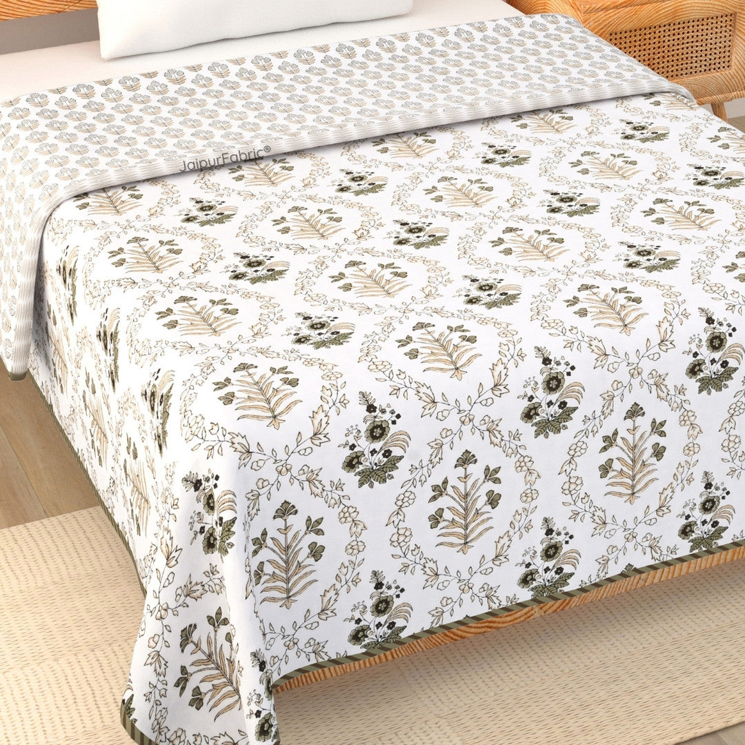 Nebulous Green Block Print 400 TC Pure Premium MulMul Cotton Single Bed Dohar