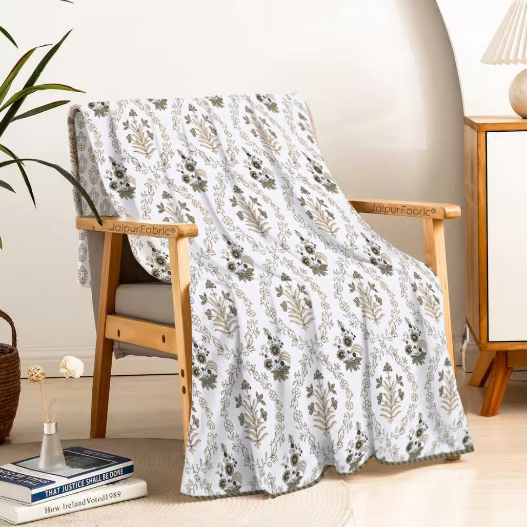 Nebulous Green Block Print 400 TC Pure Premium MulMul Cotton Single Bed Dohar