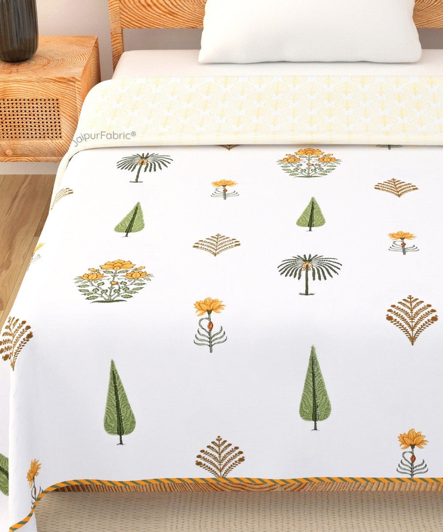 Bamboo Mustard Block Print 400 TC Pure Premium MulMul Cotton Single Bed Dohar