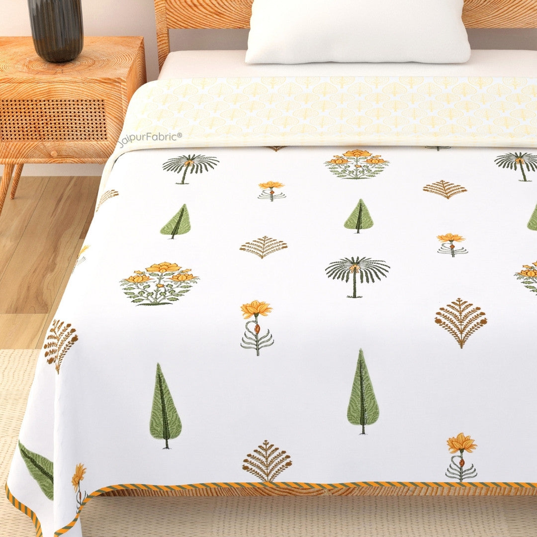 Bamboo Mustard Block Print 400 TC Pure Premium MulMul Cotton Single Bed Dohar