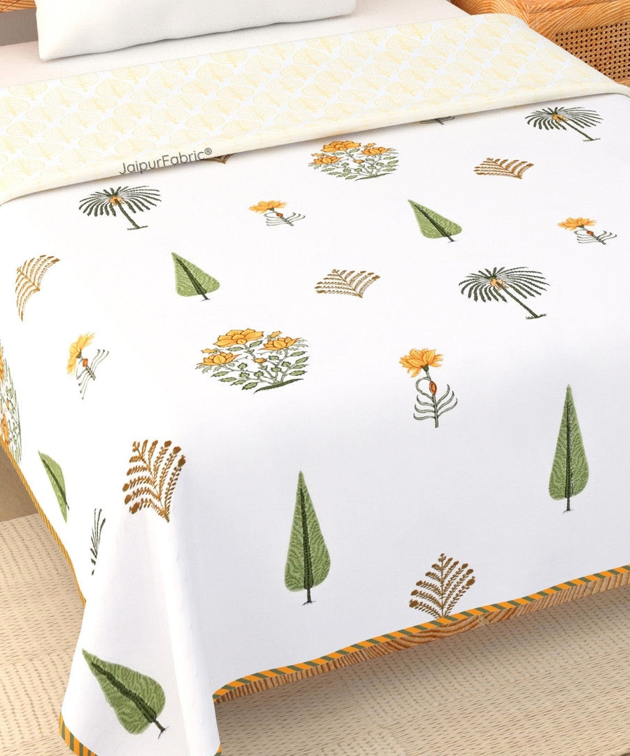 Bamboo Mustard Block Print 400 TC Pure Premium MulMul Cotton Single Bed Dohar