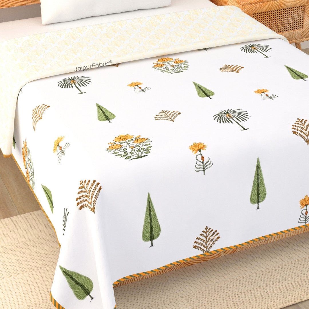 Bamboo Mustard Block Print 400 TC Pure Premium MulMul Cotton Single Bed Dohar