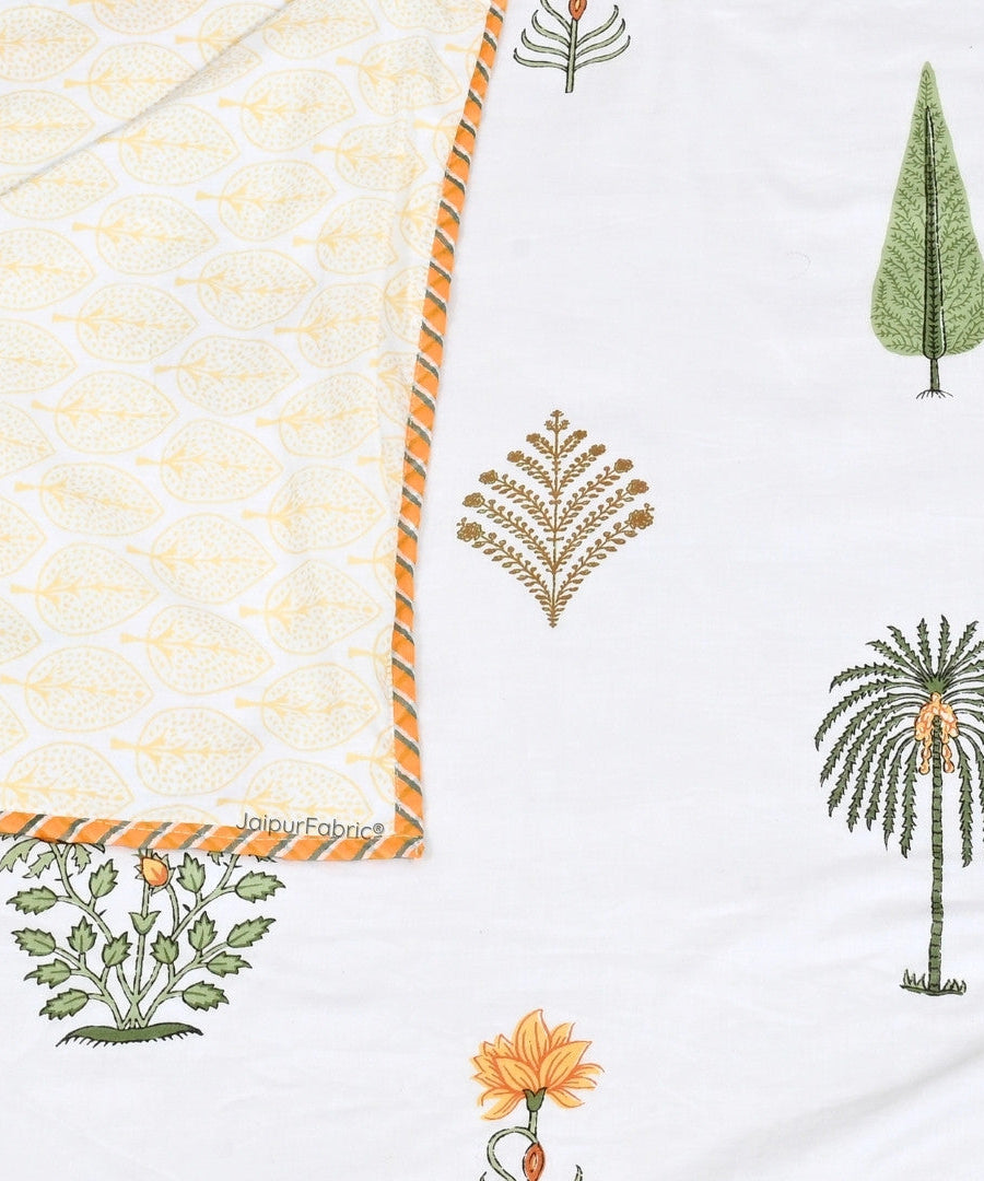 Bamboo Mustard Block Print 400 TC Pure Premium MulMul Cotton Single Bed Dohar