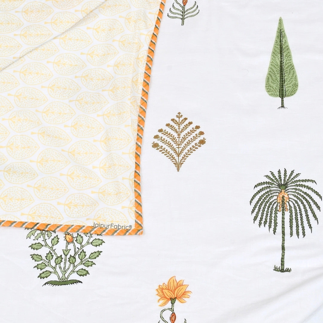 Bamboo Mustard Block Print 400 TC Pure Premium MulMul Cotton Single Bed Dohar