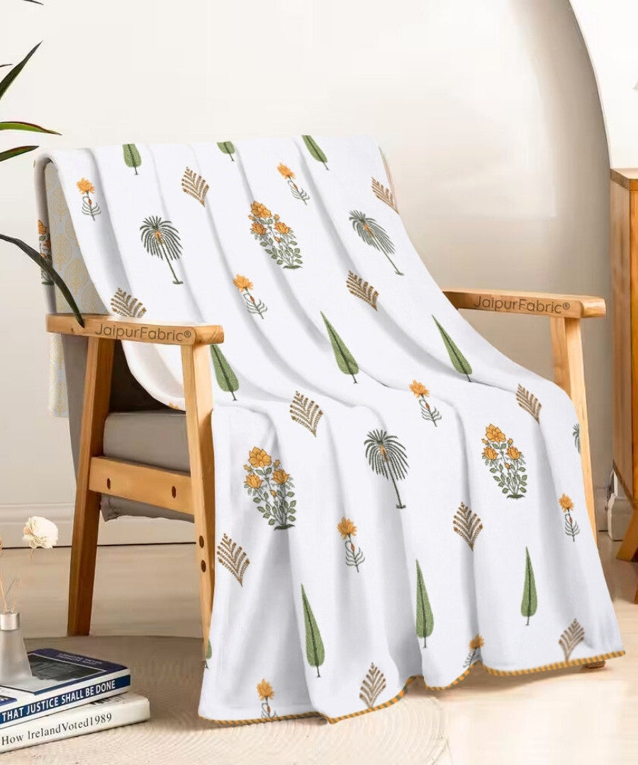 Bamboo Mustard Block Print 400 TC Pure Premium MulMul Cotton Single Bed Dohar