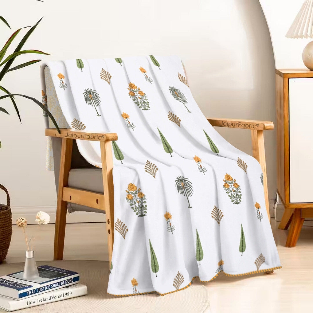 Bamboo Mustard Block Print 400 TC Pure Premium MulMul Cotton Single Bed Dohar