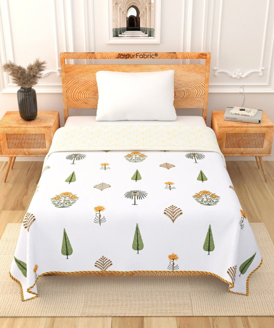 Bamboo Mustard Block Print 400 TC Pure Premium MulMul Cotton Single Bed Dohar