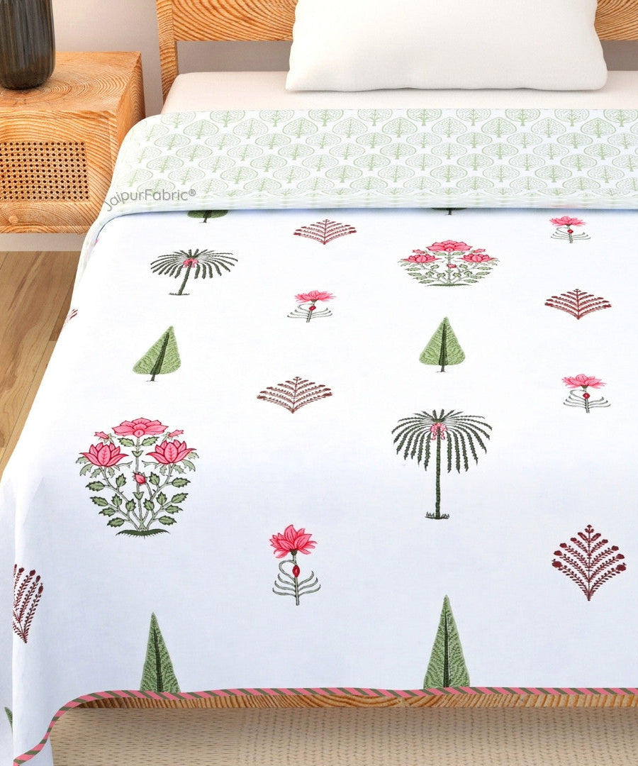 Bamboo Peach Block Print 400 TC Pure Premium MulMul Cotton Single Bed Dohar