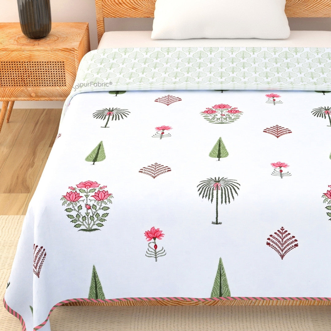 Bamboo Peach Block Print 400 TC Pure Premium MulMul Cotton Single Bed Dohar