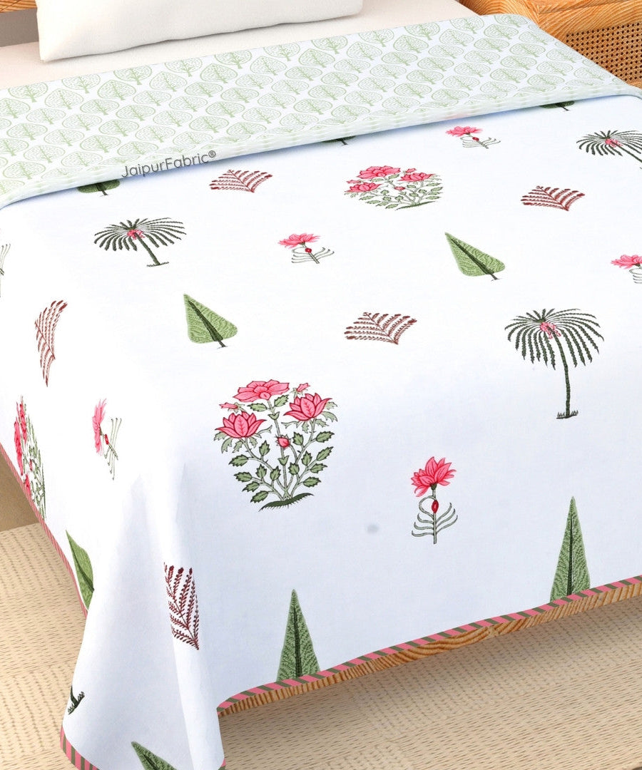 Bamboo Peach Block Print 400 TC Pure Premium MulMul Cotton Single Bed Dohar