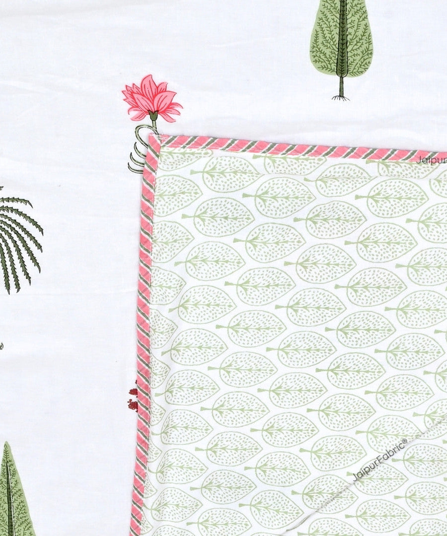 Bamboo Peach Block Print 400 TC Pure Premium MulMul Cotton Single Bed Dohar