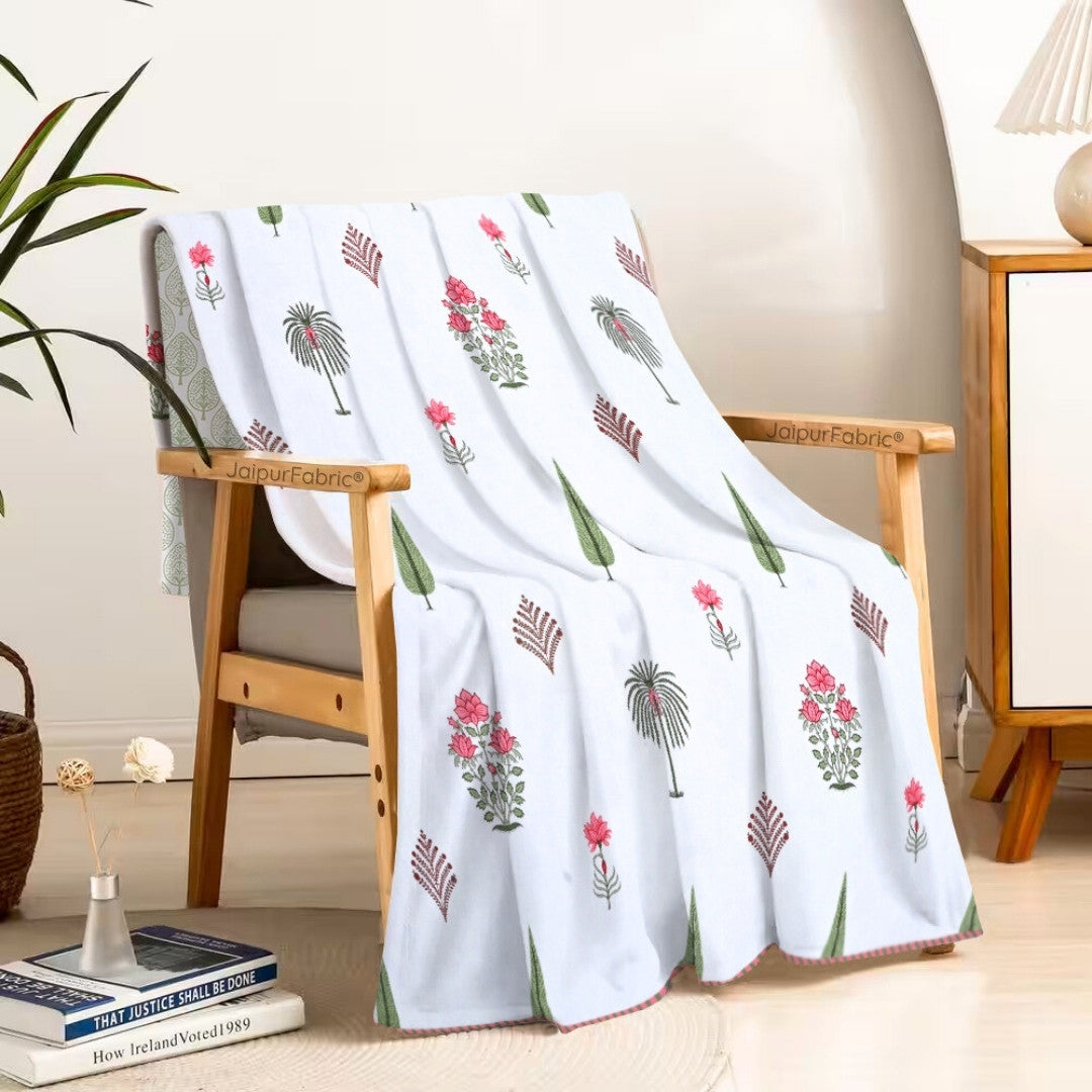 Bamboo Peach Block Print 400 TC Pure Premium MulMul Cotton Single Bed Dohar