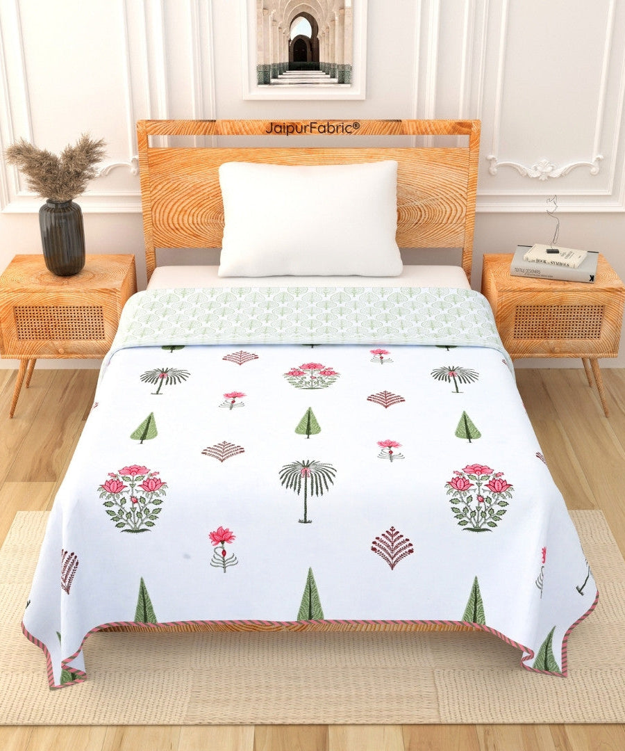 Bamboo Peach Block Print 400 TC Pure Premium MulMul Cotton Single Bed Dohar