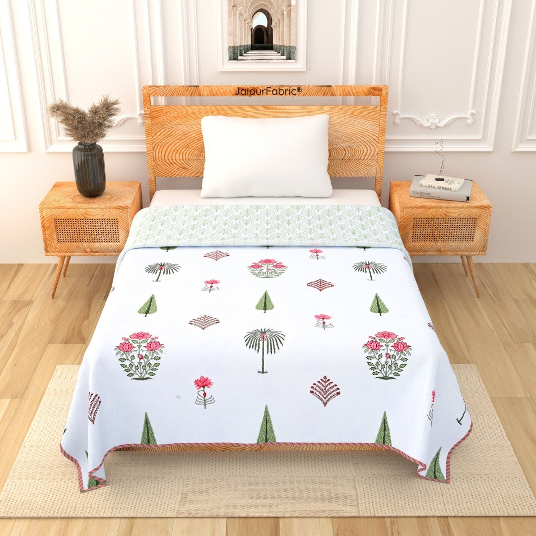 Bamboo Peach Block Print 400 TC Pure Premium MulMul Cotton Single Bed Dohar