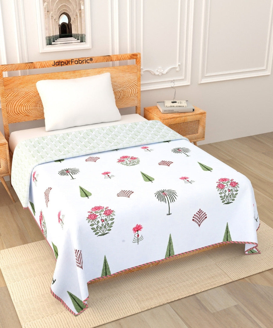 Bamboo Peach Block Print 400 TC Pure Premium MulMul Cotton Single Bed Dohar