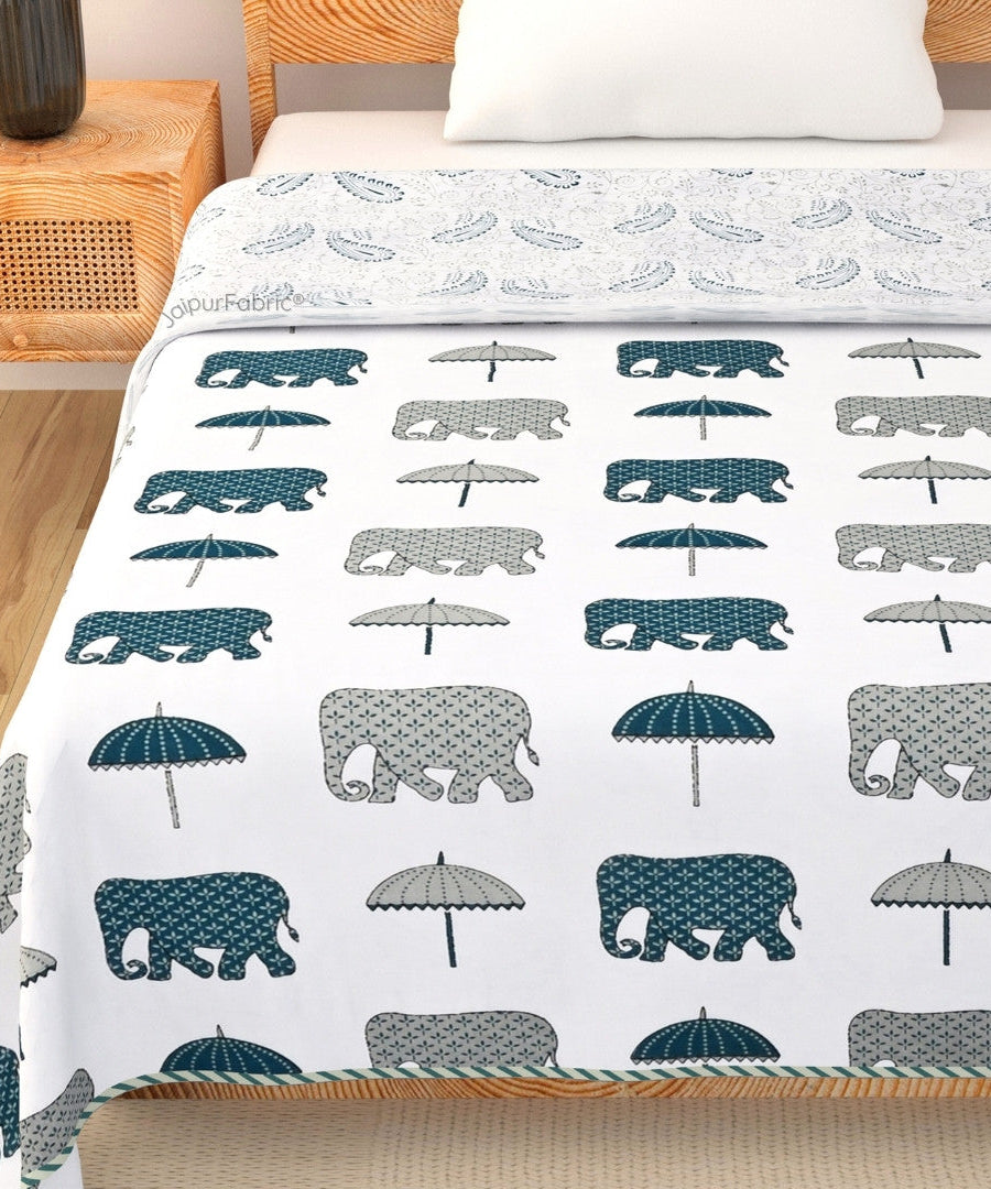 Artistic Green Block Print 400 TC Pure Premium MulMul Cotton Single Bed Dohar