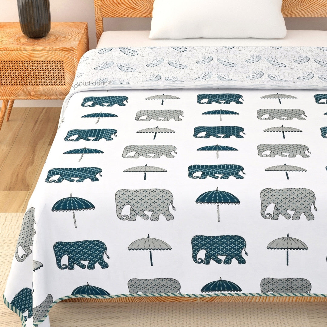 Artistic Green Block Print 400 TC Pure Premium MulMul Cotton Single Bed Dohar