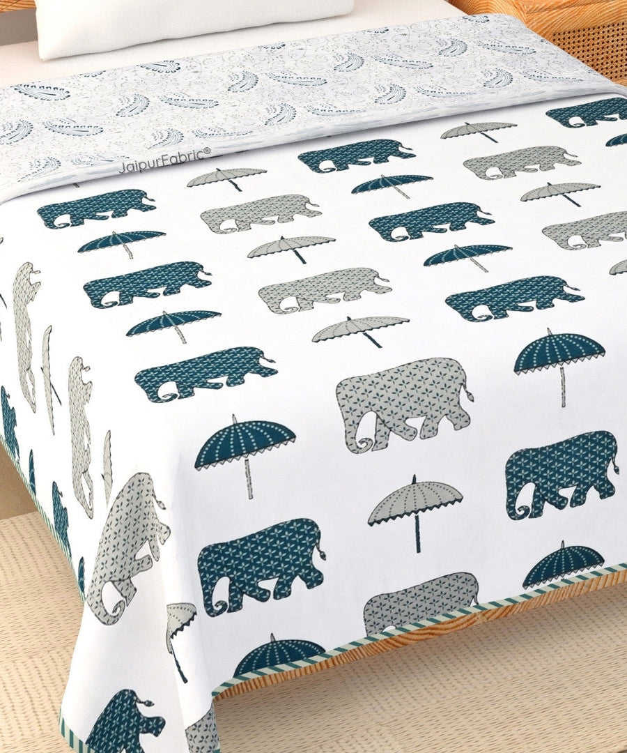 Artistic Green Block Print 400 TC Pure Premium MulMul Cotton Single Bed Dohar