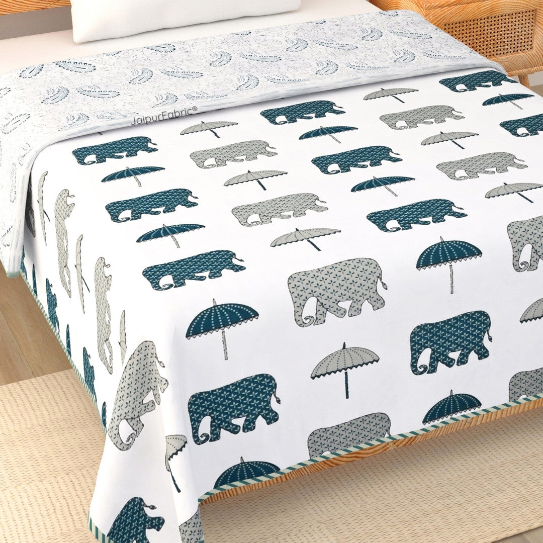 Artistic Green Block Print 400 TC Pure Premium MulMul Cotton Single Bed Dohar