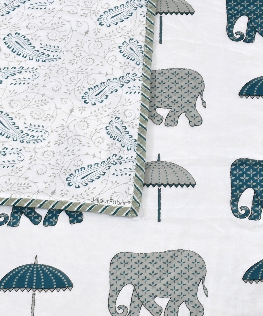 Artistic Green Block Print 400 TC Pure Premium MulMul Cotton Single Bed Dohar