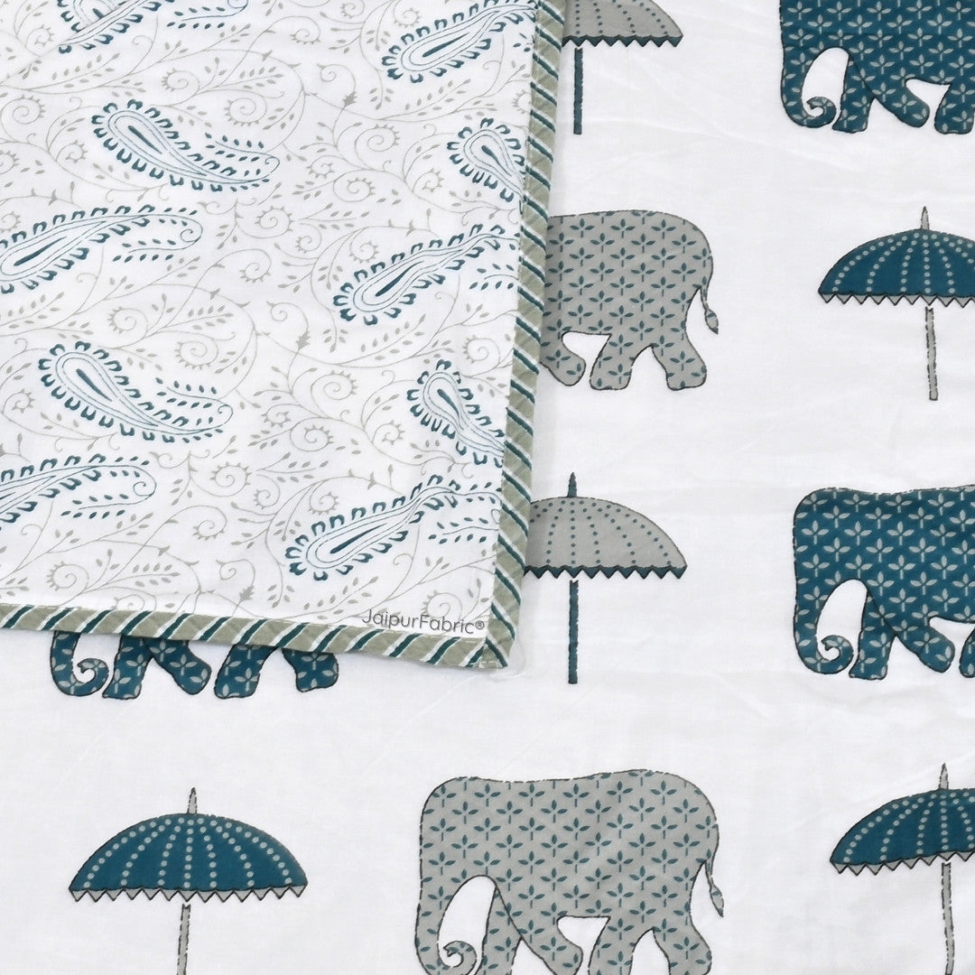 Artistic Green Block Print 400 TC Pure Premium MulMul Cotton Single Bed Dohar