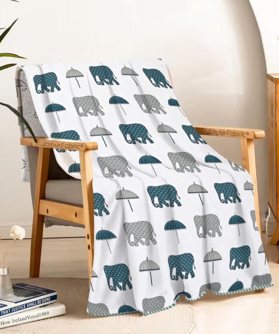 Artistic Green Block Print 400 TC Pure Premium MulMul Cotton Single Bed Dohar