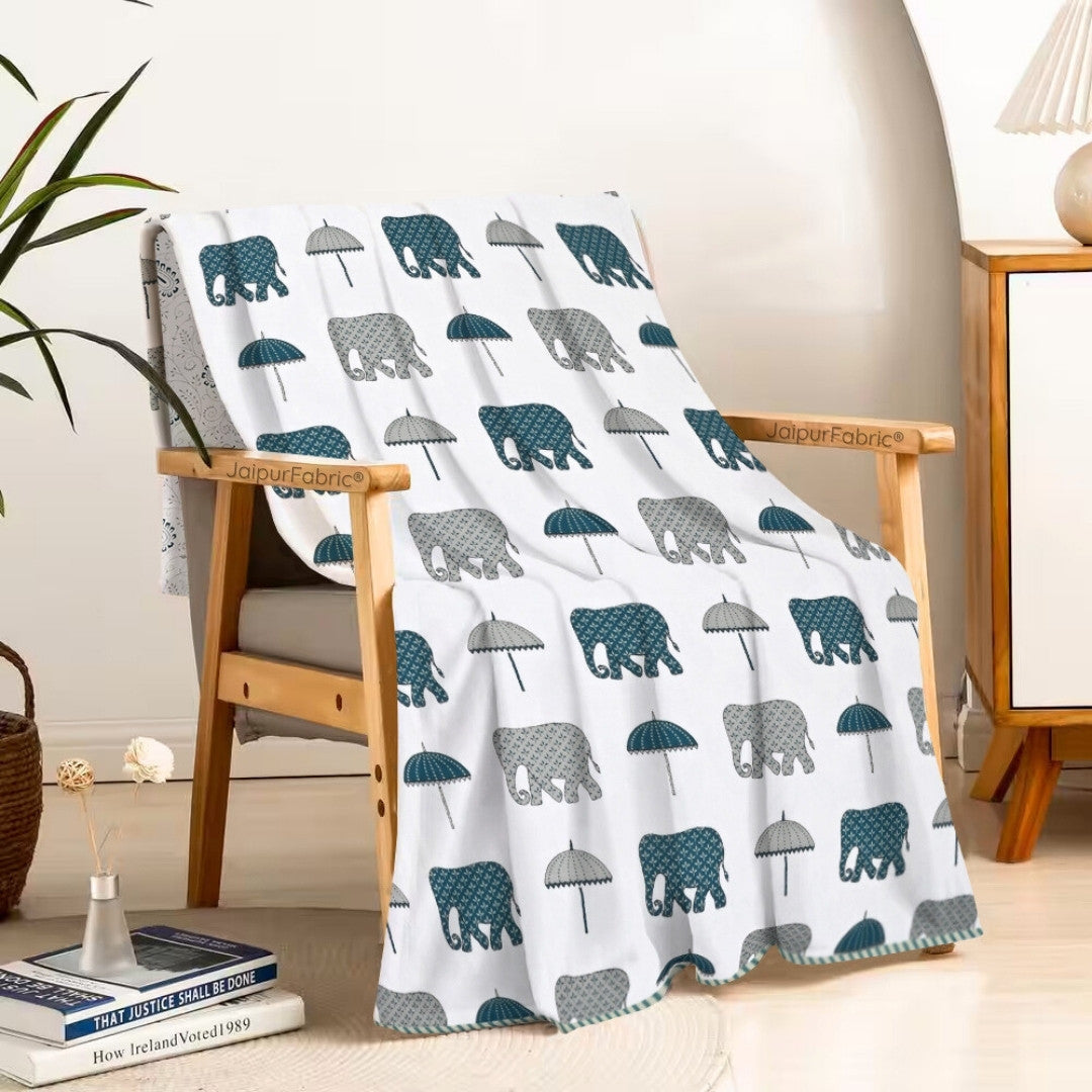 Artistic Green Block Print 400 TC Pure Premium MulMul Cotton Single Bed Dohar