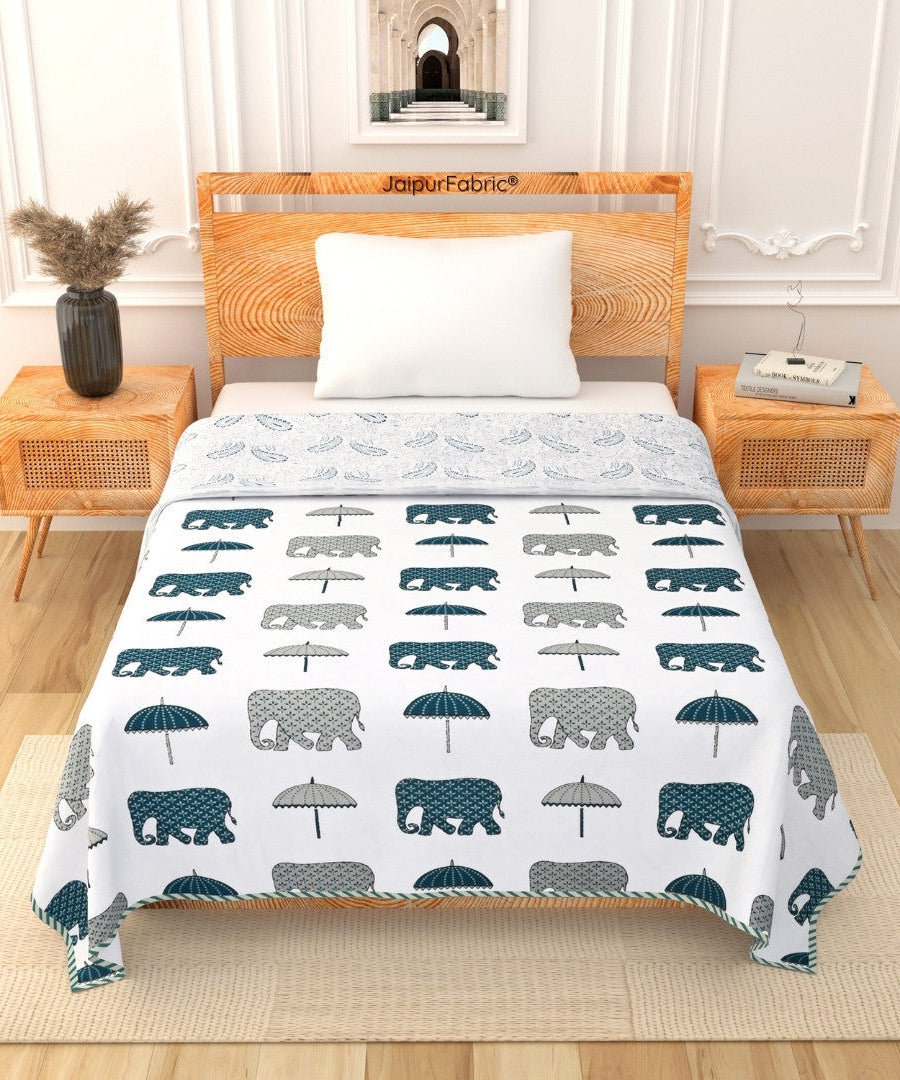 Artistic Green Block Print 400 TC Pure Premium MulMul Cotton Single Bed Dohar